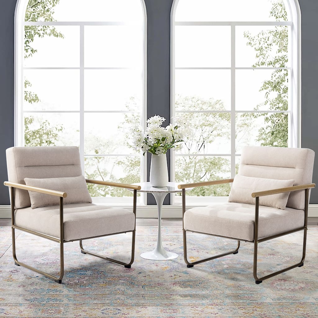 Glitzhome Set of 2 33.25"H Mid-Century Modern Fabric Accent Arm Chair with Metal Frame - 30.5''W X 26.25''D X 33.25''H
