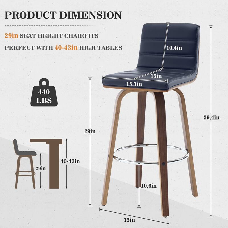 PU Leather Upholstered Swivel Barstools with Back, Set of 4