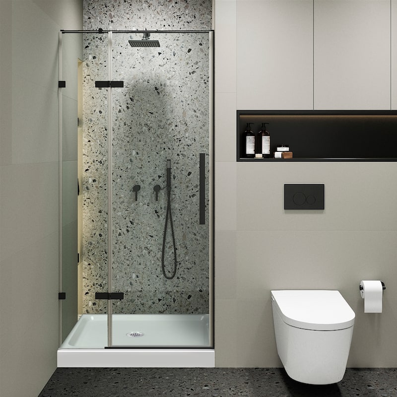 Fine Fixtures Hinged Clear Frameless Glass Shower Door Enclosure