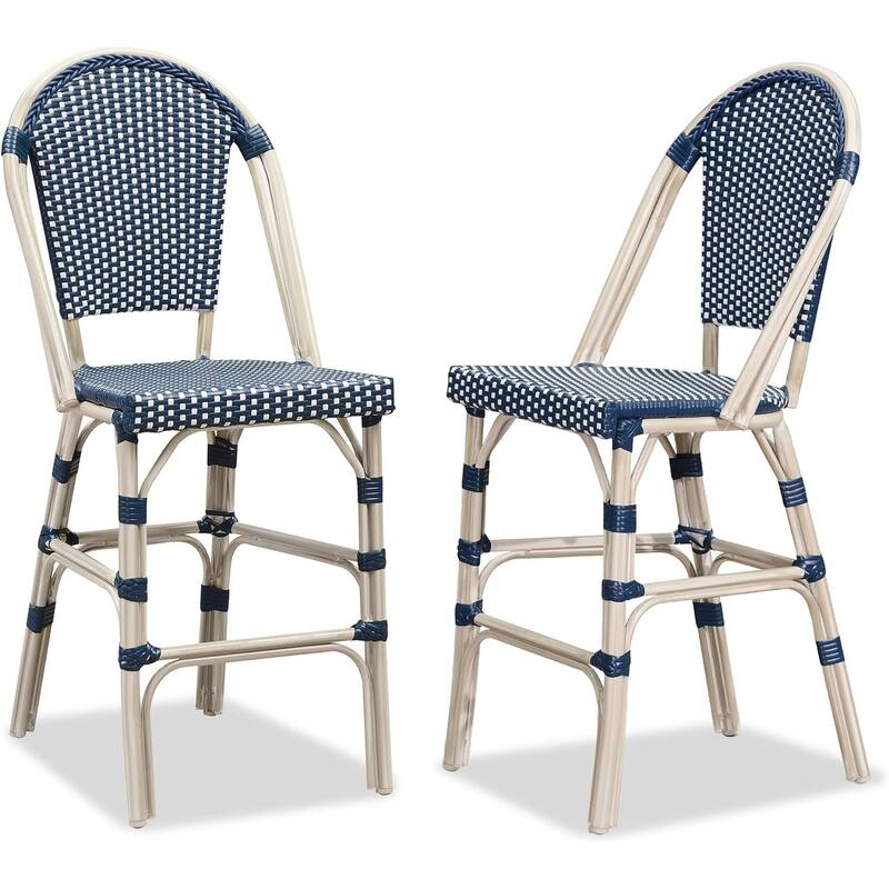 PURPLE LEAF White Print Finish Patio Bar Chairs with Back Rattan Bar Chairs French Bistro Set for Kitchen Outdoor Counter Stool