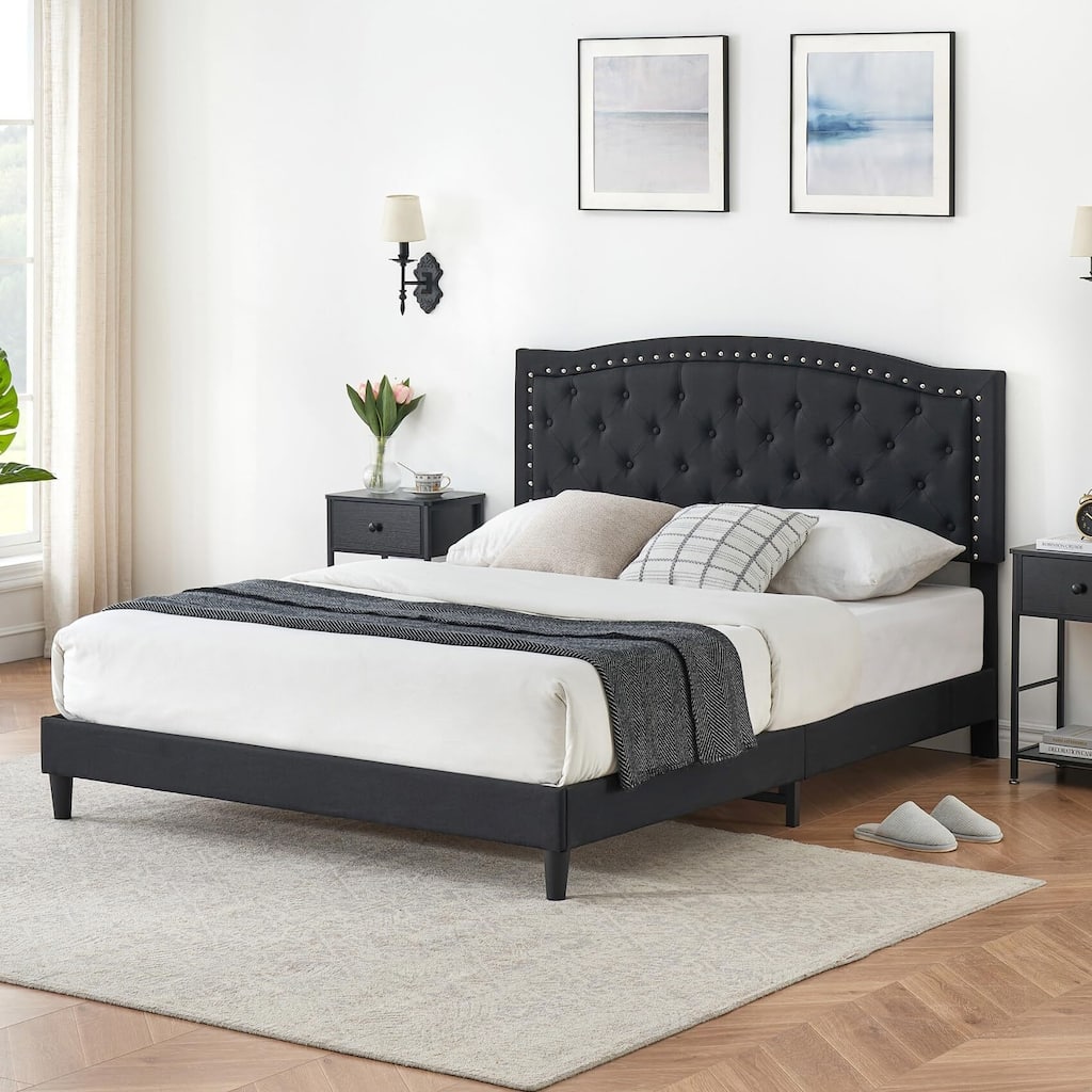 Full Size Bed Frame with Adjustable Headboard