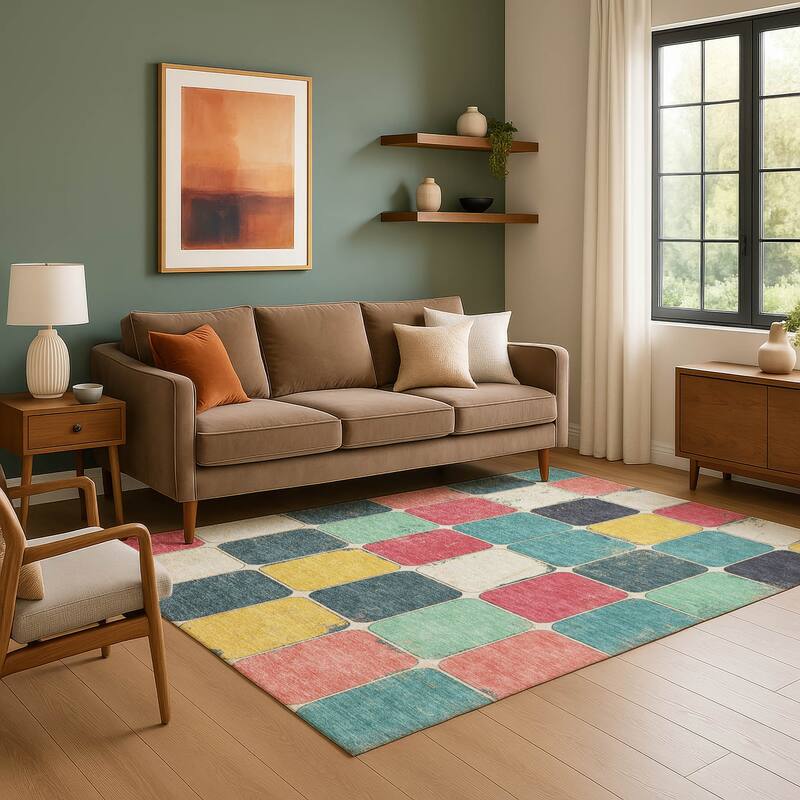 Premium Washable Super Soft Modern Blocks Mayfield Rug