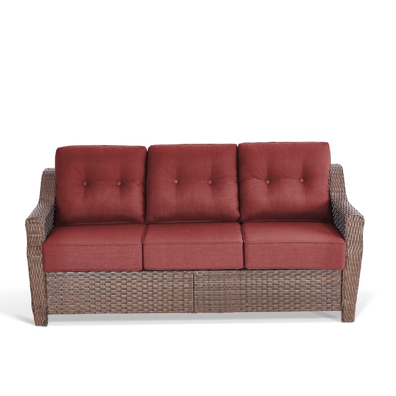 Outdoor 3 Seater Sofa Deep Seat Sofa - Grey Cushion - Brown
