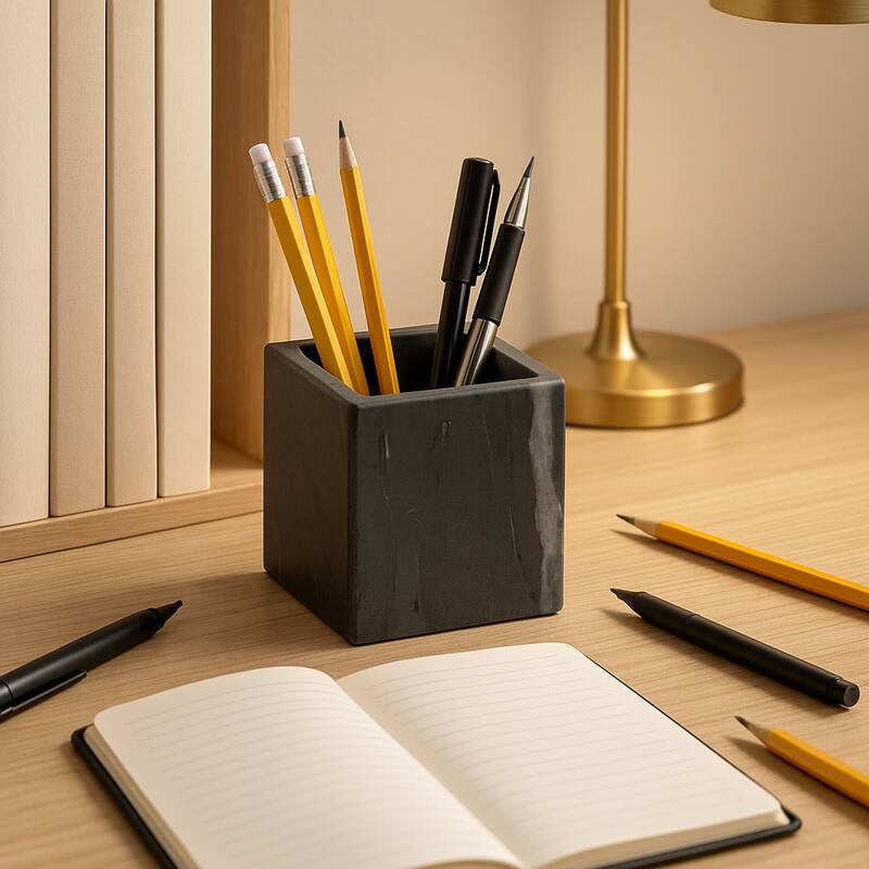 Marble Stone Storage Sculpted Design and Sleek Vertical Grooves - 4.0"