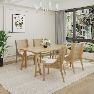 Sorenza 5pc Dining Set with Cushioned Seats, Cane Rattan Webbing, Rubberwood by Christopher Knight Home
