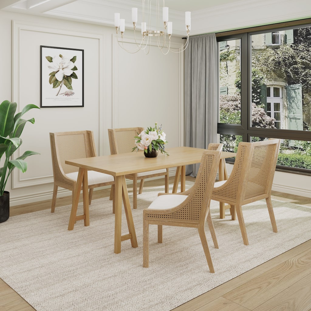 Sorenza 5pc Dining Set with Cushioned Seats, Cane Rattan Webbing, Rubberwood by Christopher Knight Home