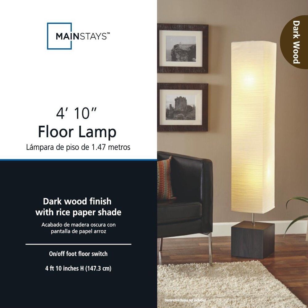 Mainstays dark wood floor lamp with rice paper shade outlet