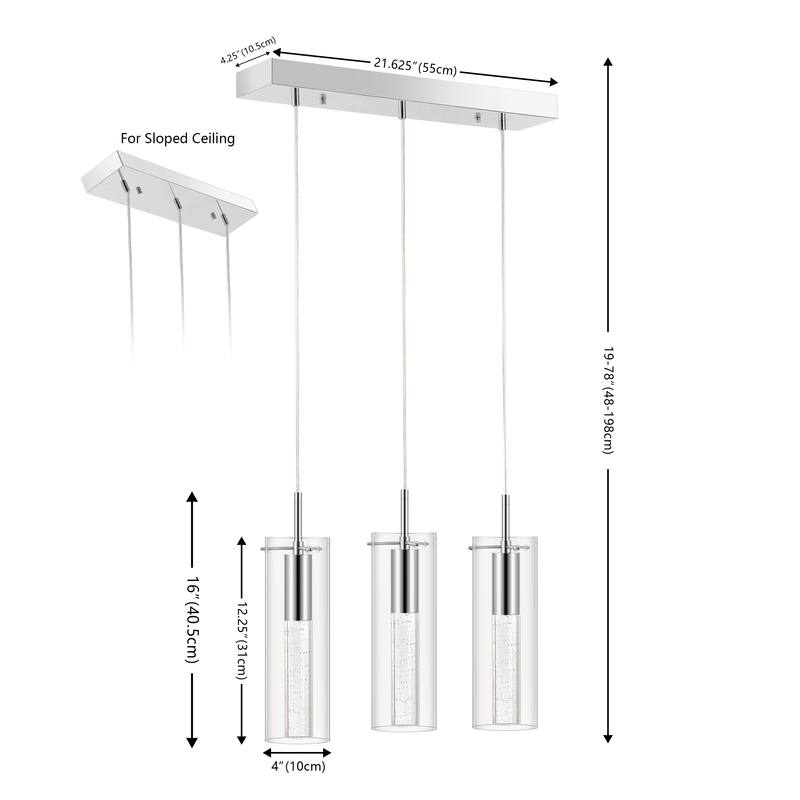 Zinnia Modern Style Iron/Crystal/Glass Integrated LED Linear Pendant, Chrome by JONATHAN Y