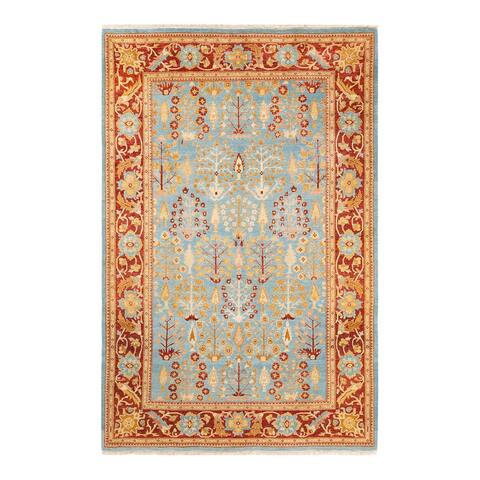 Overton Eclectic One-of-a-Kind Hand-Knotted Area Rug - Light Blue, 6' 0" x 9' 2" - 6' 0" x 9' 2"