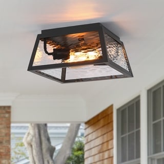 2-Light Black Outdoor Farmhouse Flush Mount Ceiling Light