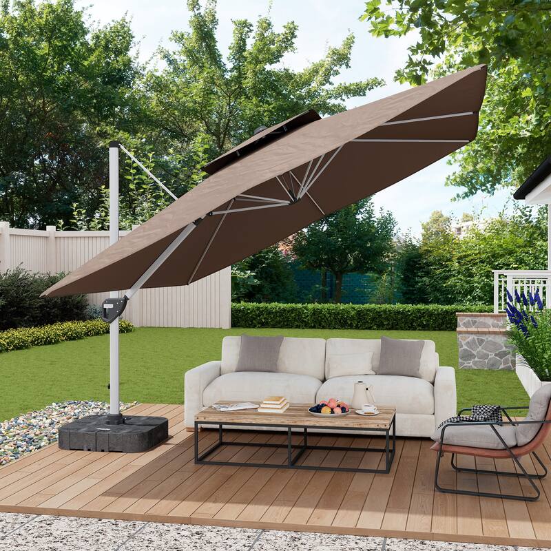 11FT Patio Umbrella Outdoor Square Double Top Umbrella with Base