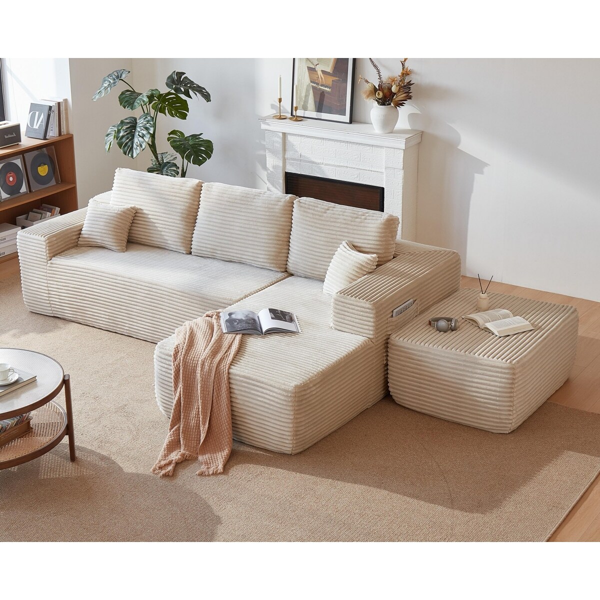 104'' L-Shaped Modern Modular Sectional Sofa with Moveable Ottoman