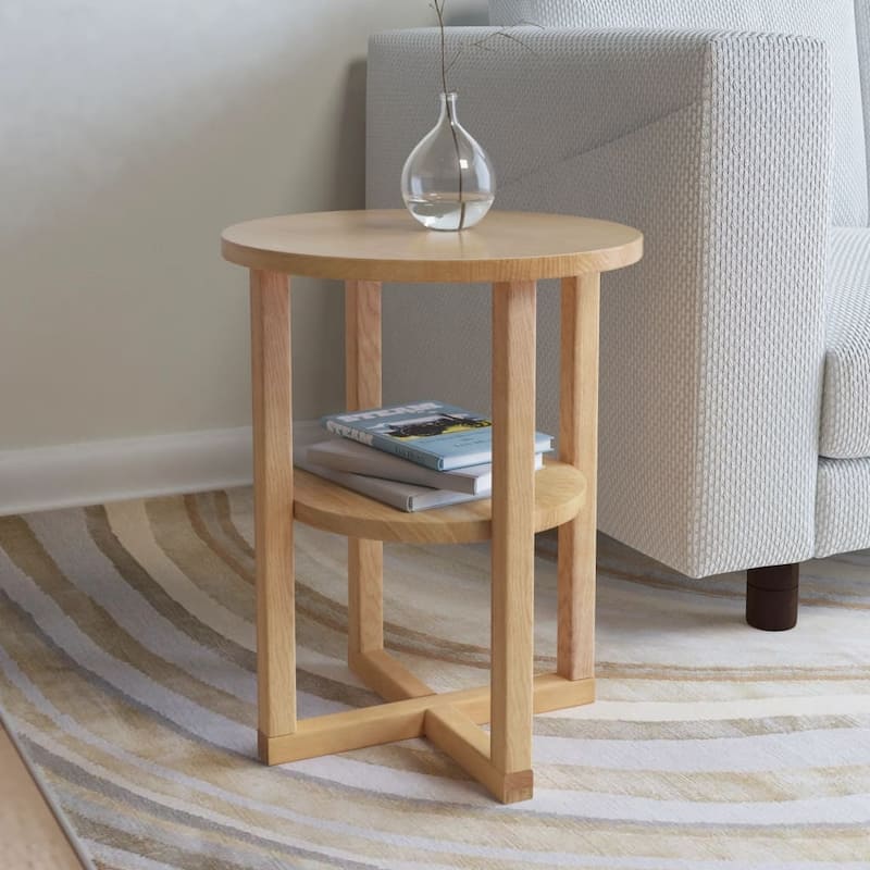 vidaXL Side Table Brown Solid Oak Compact Side Table Round Rustic - 19.7 x 15.7 x in