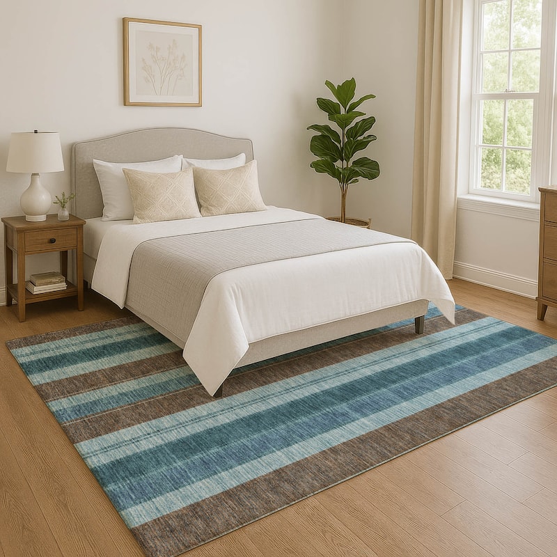 Premium Washable Super Soft Modern Stripe Mayfield Rug - Teal - 3' x 5'