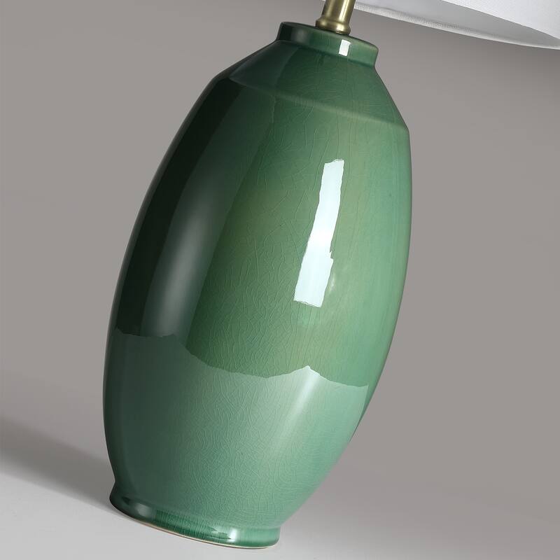 Celadon 3-Way Ceramic Table Lamp with White Drum Shade - 26.5 in. H