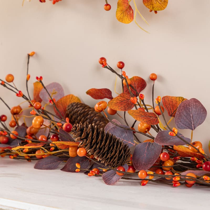 Glitzhome 22"D Fall Eucalyptus Berry Wreath with Hanger Thanksgiving Decor