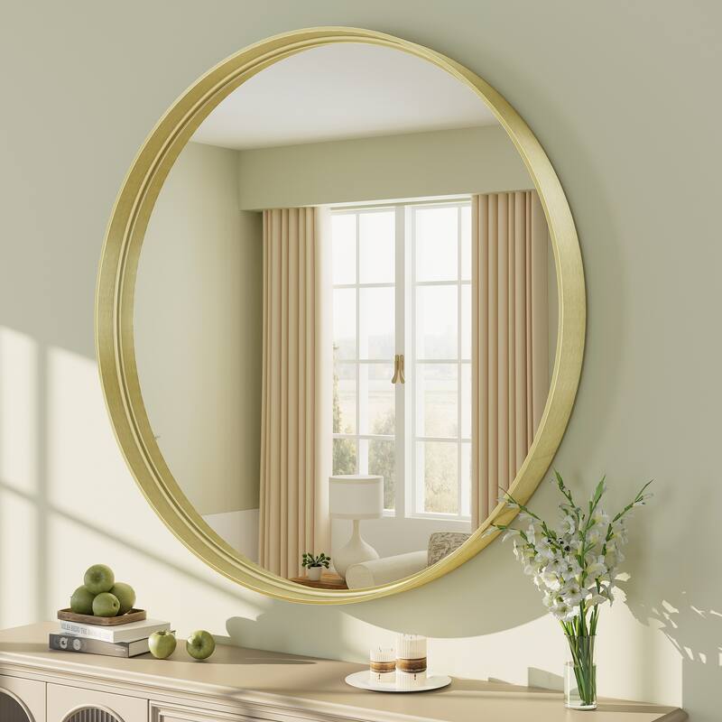 Round Tempered Glass and Metal Framed French Cleat Mounted Wall Bathroom / Vanity Mirror - 48" x 48" - Gold