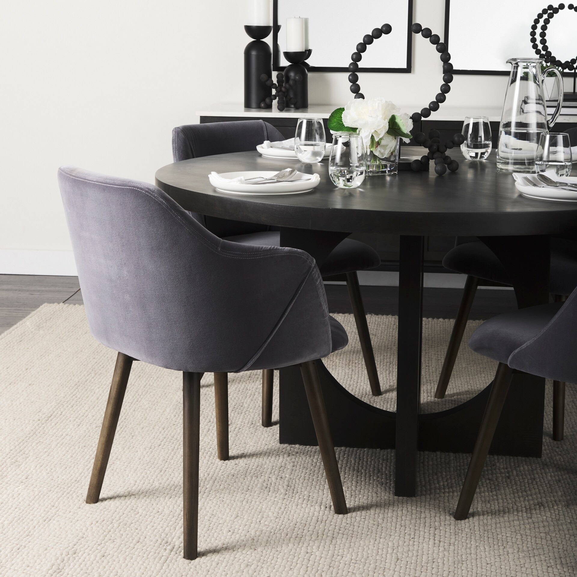 Grey Velvet Wrap With Black Wooden Base Dining Chair Grey Velvet Wrap With Black Wooden Base Dining Chair