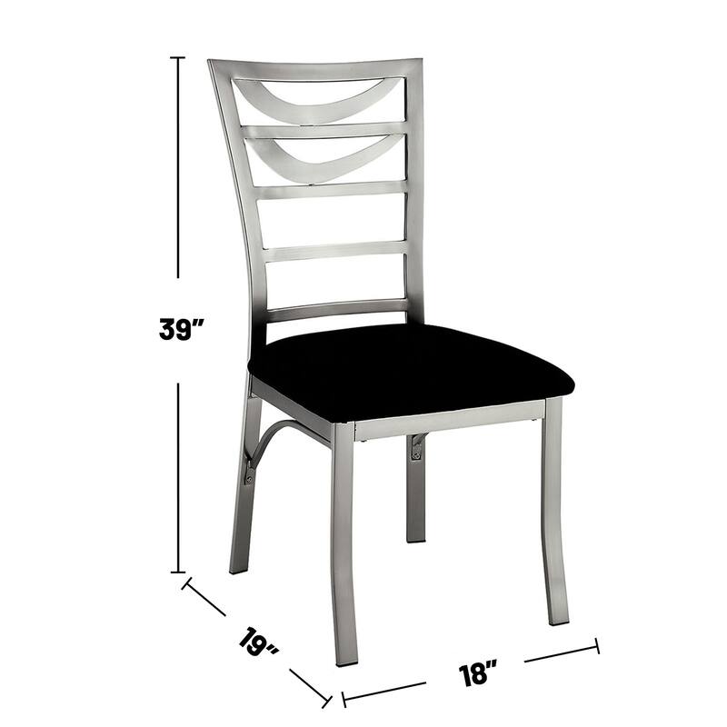 Set of 2 Black Microfiber and Metal Side Chairs in Silver