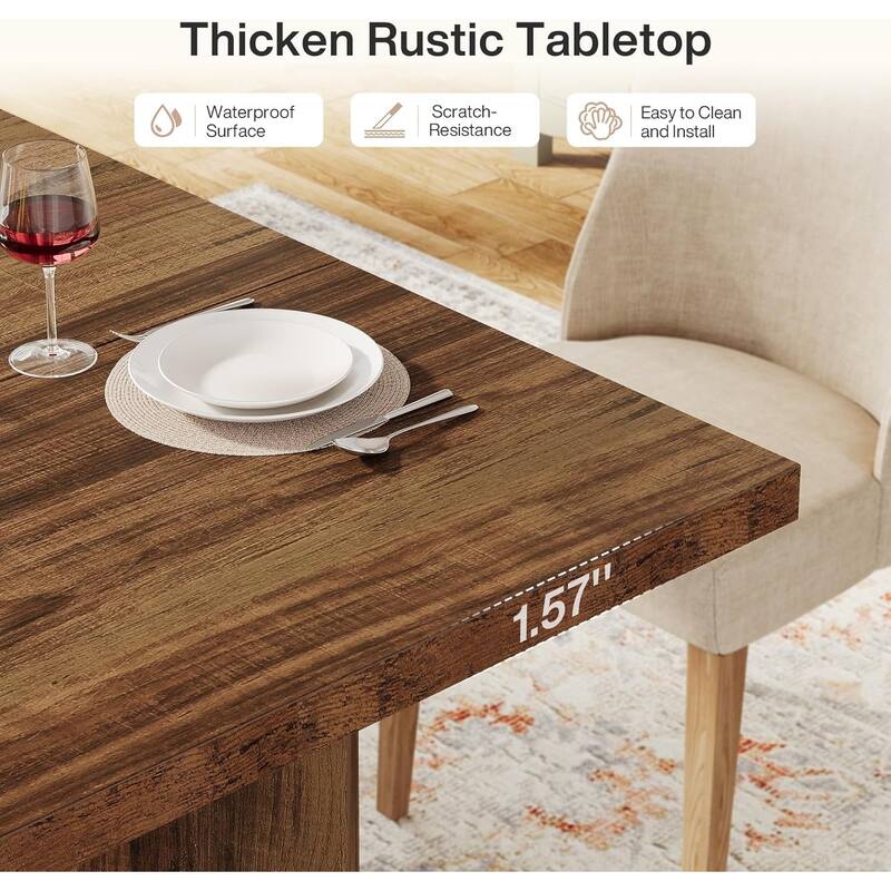 63-inch Rectangle Wooden Dining Table with Large Tabletop and Heavy Duty Legs for 4 to 6 People