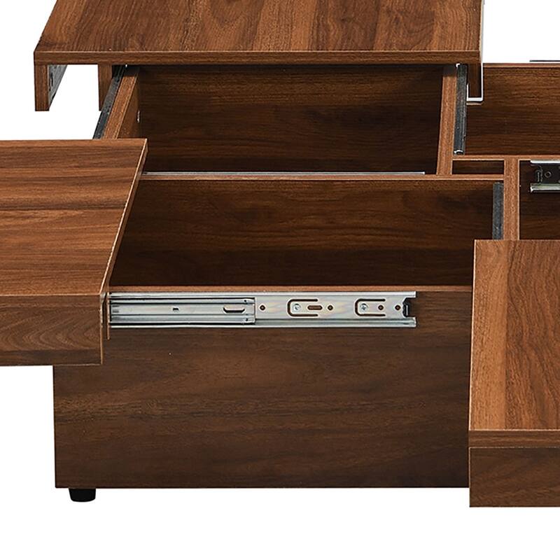 Wooden Square Coffee Table, with Four Storage Compartments Underneath Sliding Top