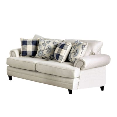 Linen-like Fabric Love Seat with Rolled Arms Design in Ivory