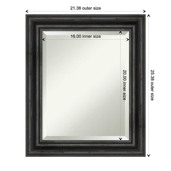 dimension image slide 2 of 5, Beveled Wood Bathroom Wall Mirror - Rustic Pine Black Frame