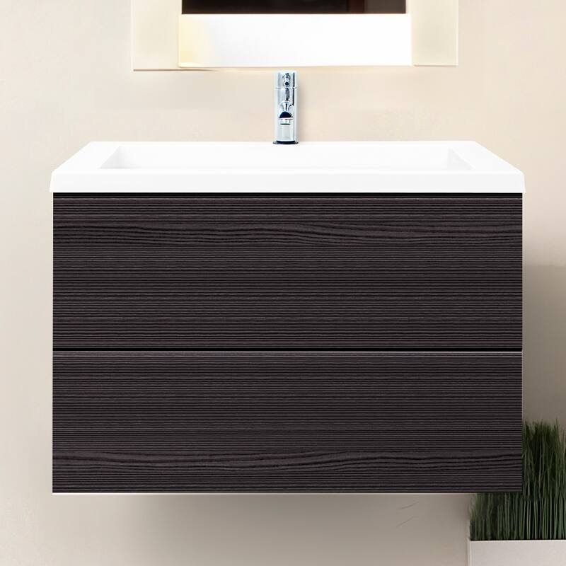 24"/30" Air Wall Mount Floating Bathroom Vanity in Dark Ebony with White Cultured Marble Top - 30 x 19 - Dark Ebony