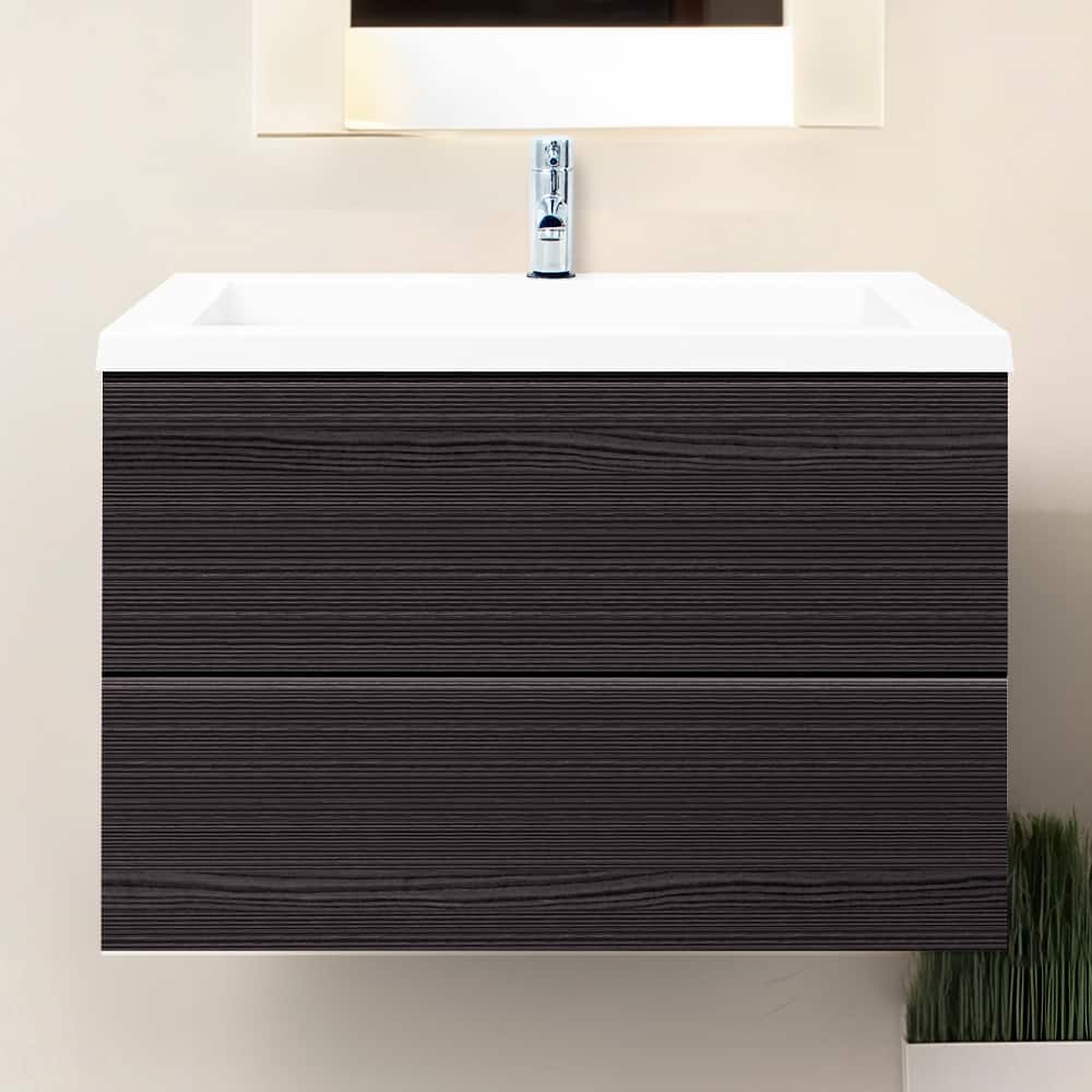 24"/30" Air Wall Mount Floating Bathroom Vanity in Dark Ebony with White Cultured Marble Top