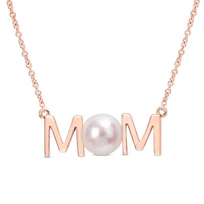 Miadora 10k Rose Gold Cultured Freshwater Pearl "MOM" Station Necklace (7-7.5mm)