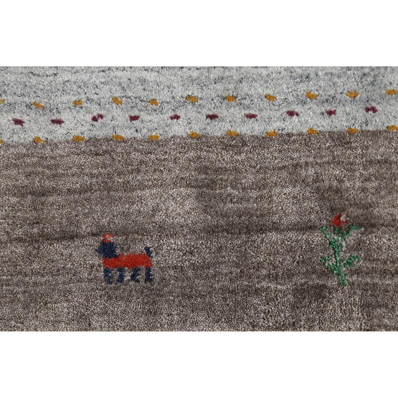 Tribal Striped Gabbeh Indian Area Rug Handmade Grey Wool Carpet - 6'9"x 8'3"