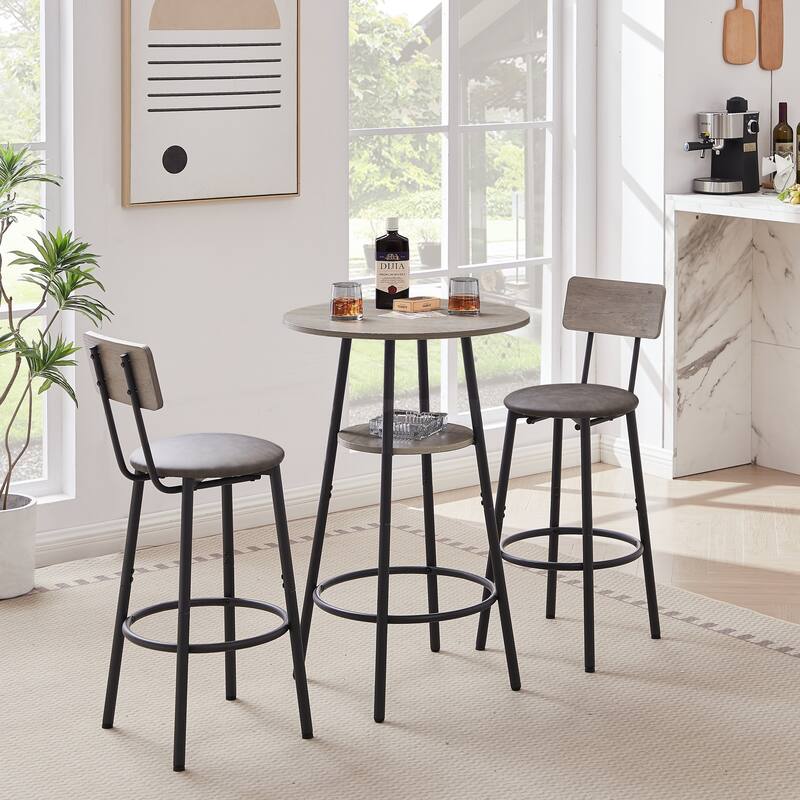 Chichoice Round Upholstered Bar Stool Set of 2 with Table - Grey