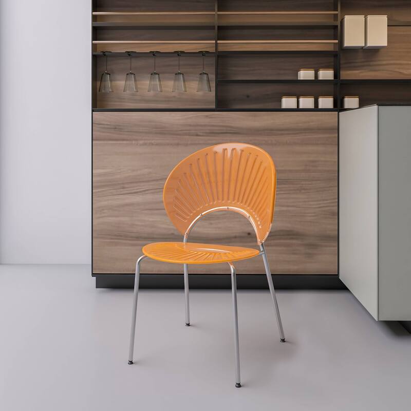Opulent Plastic Dining Side Chair With Chrome Base Set of 4