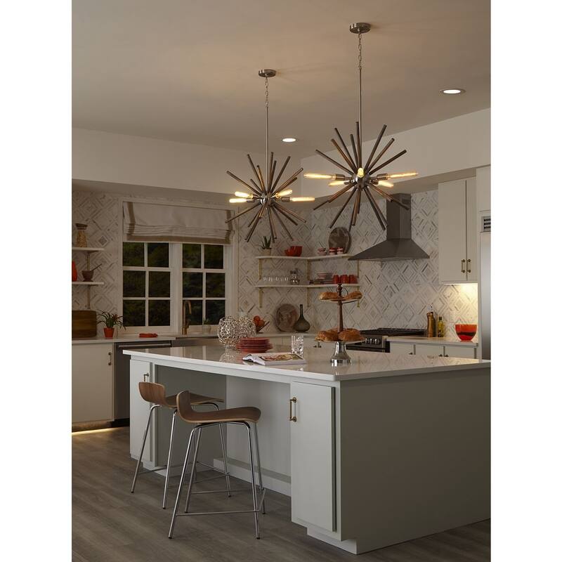 Thorpe Collection 5-Light Brushed Nickel Mid-Century Modern Chandelier Light - 27.62 in x 27.62 in x 23.875 in