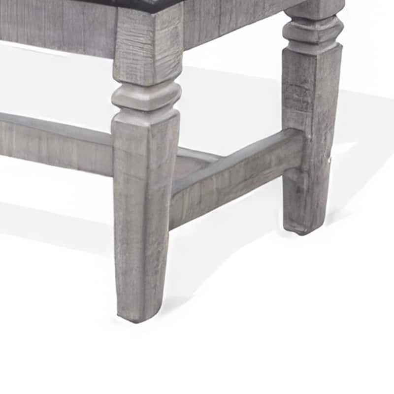 Camie Dining Bench, 56 Inch Faux Leather Seat, Gray Mahogany Wood