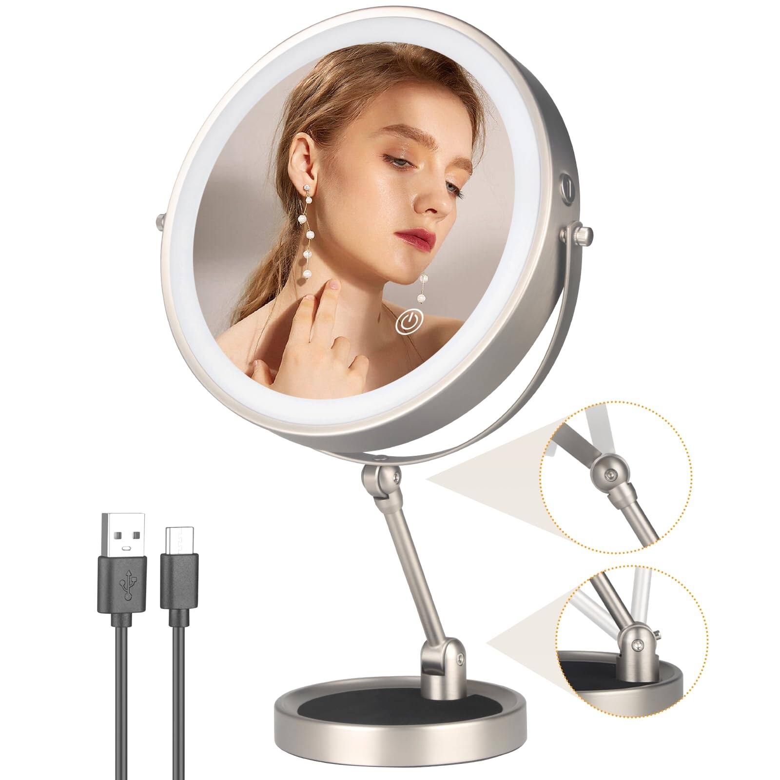 lighted magnifying mirror with Adjustable Height, 360°Swivel