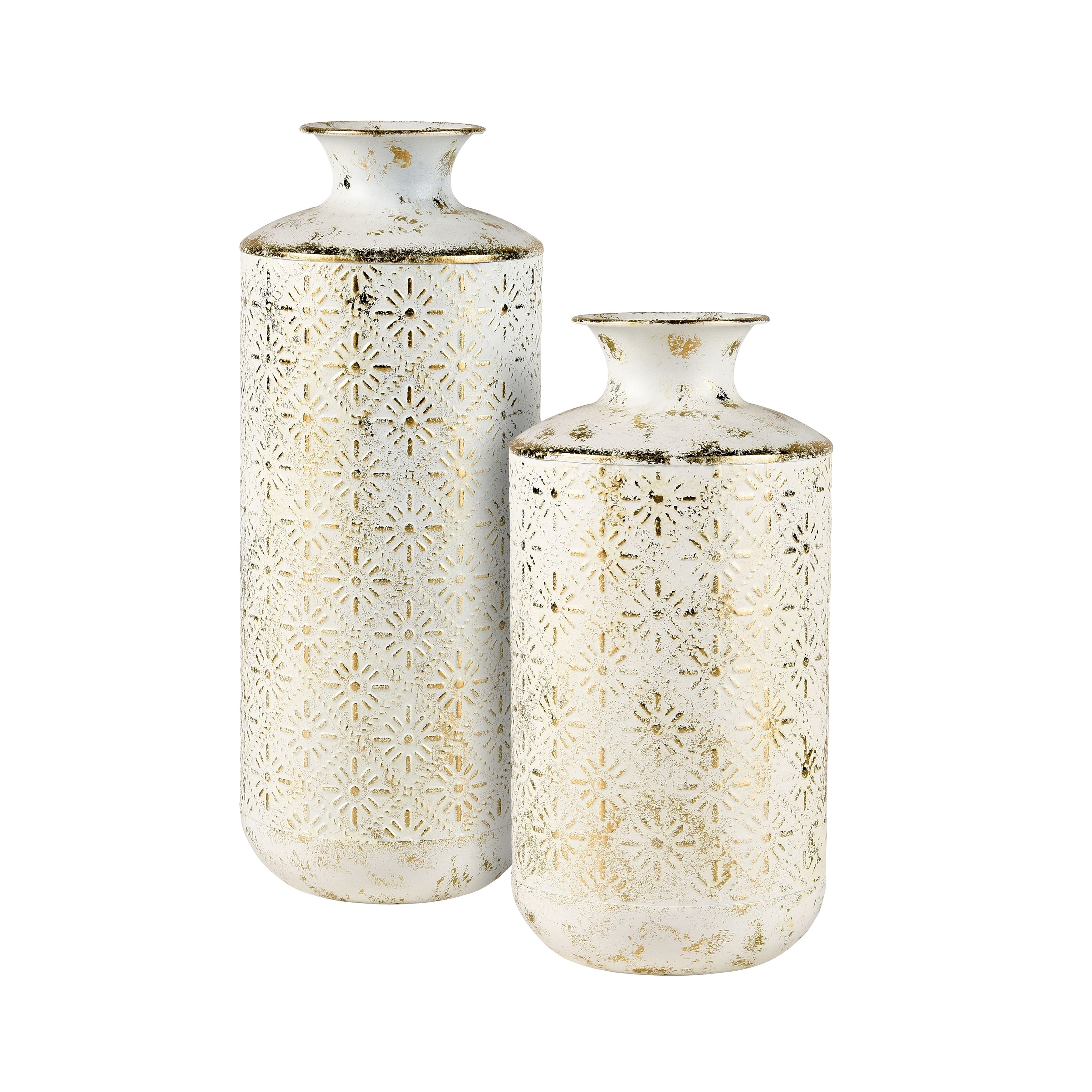 Atlas Ardoz Set of 2 Embossed White Metal Vases