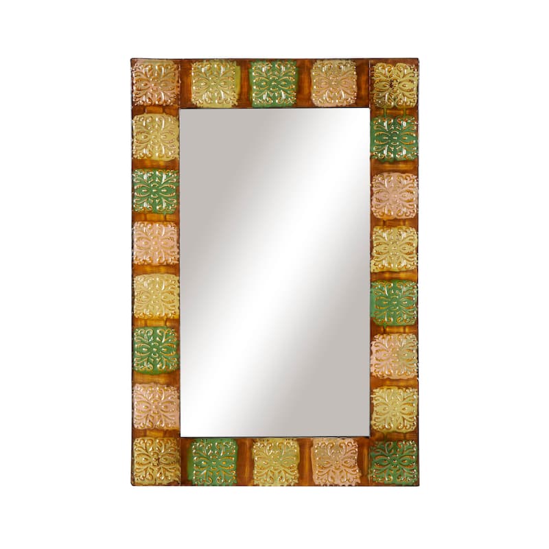 Metal Floral Room Wall Mirror with Embossed Metal - Multi Colored - Roche River Decor - Multi Colored
