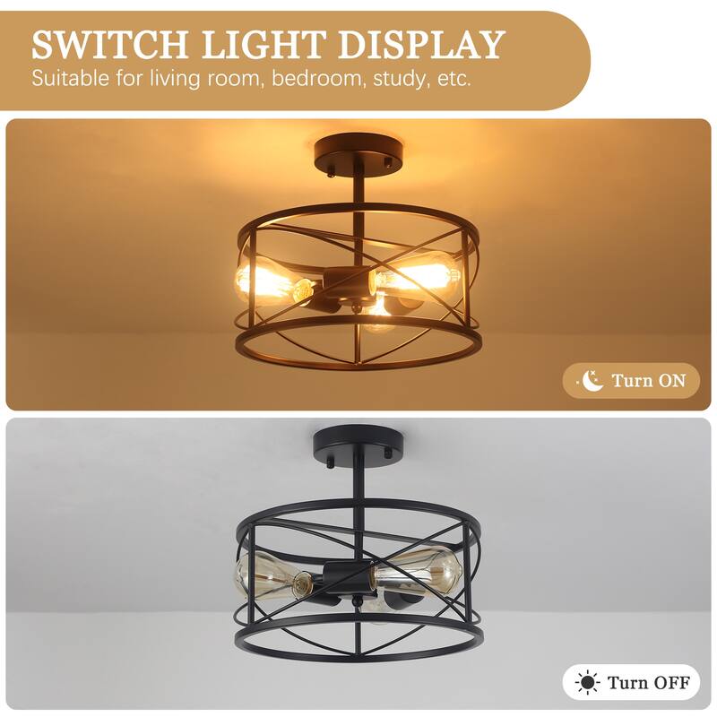 3-Light Metal Hanging Semi-Flush Mount Light Ceiling Light Fixture for Kitchen Island