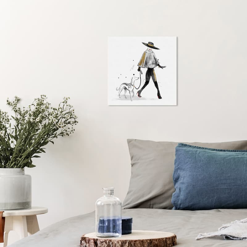 Wynwood Studio Canvas Fashion and Glam Inkwash Fashion Dog and Model Black and Glam Wall Art Canvas Print - 12 x 12