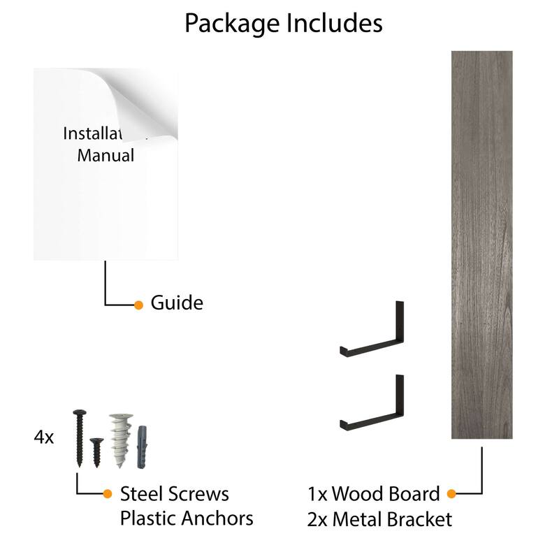 Wallniture Forte Wood Board 60" Long, 9.25'' Deep, 1.5" Thick, Floating Shelf for Living Room, Wall Bookshelf, Rustic, Gray, 1pc