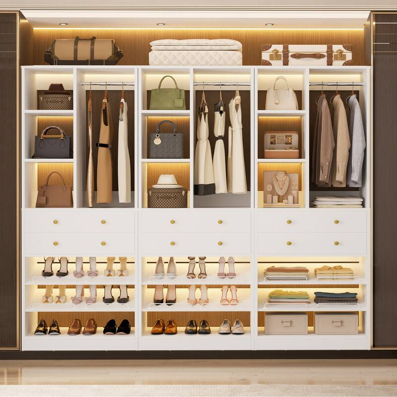 Grimm 28'' Closet Organizer with Shoe Racks and Drawers, Closet System with Hanging Rod and Adjustable Shelves - 3pcs - White