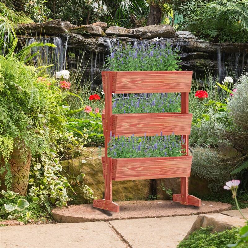 Vertical Raised Garden Bed with 3 Containers, Elevated Freestanding Herb Planter Box Growing Vegetable, Strawberry, Flower
