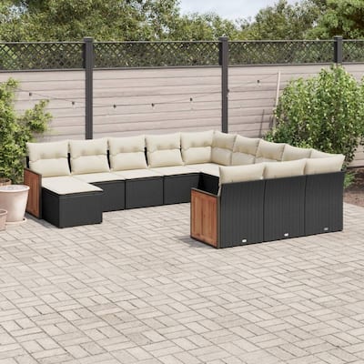 vidaXL Patio Sofa Set with Cushions Outdoor Conversation Furniture Poly Rattan - 21.7 x 21.7 x 14.6 in
