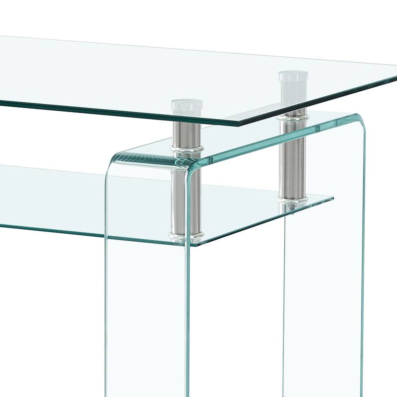 Rectangle Clear Glass Coffee Table,Modern Glass Coffee Table,2-Tier Storage Center Coffee Table,Tempered Glass Tea Table