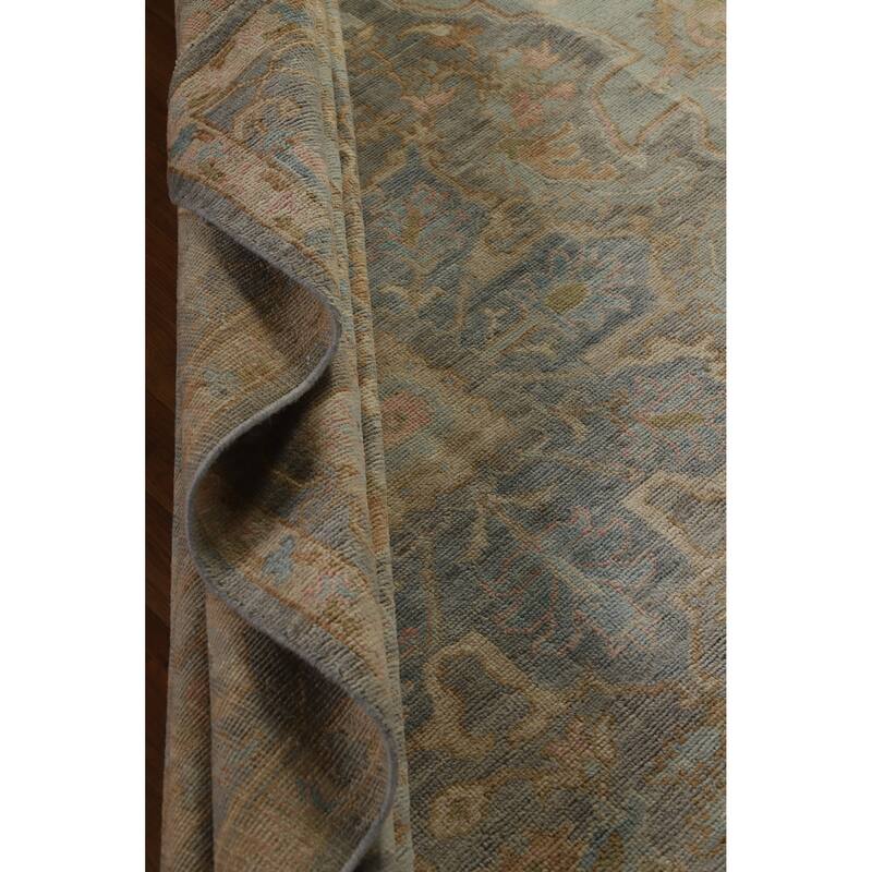 Hand Knotted Oriental 100% Wool Carpet Transitional Medallion Navy Blue & Blues Oushak Area Rug - 9' 9'' X 8' 3''