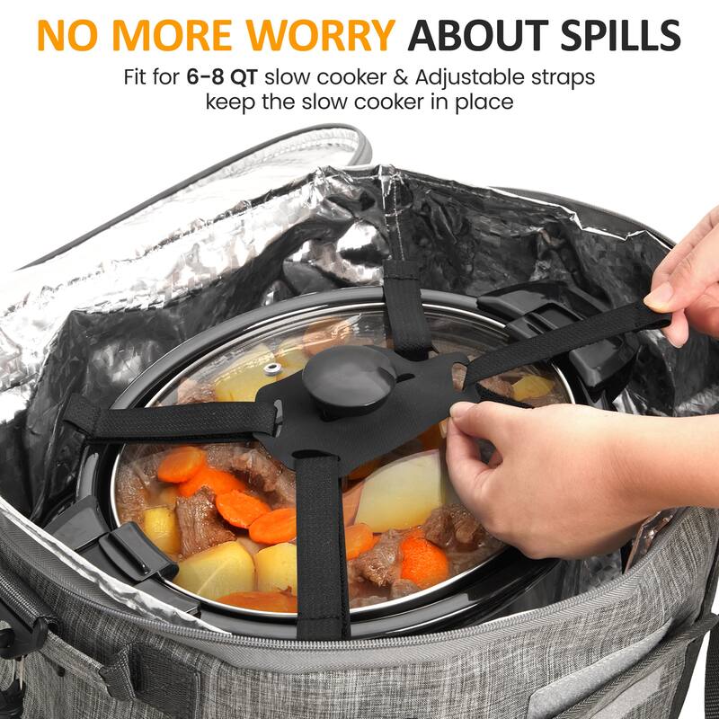 Slow Cooker Carrying Bag Fit for 6-8QT Slow Cooker, Grey