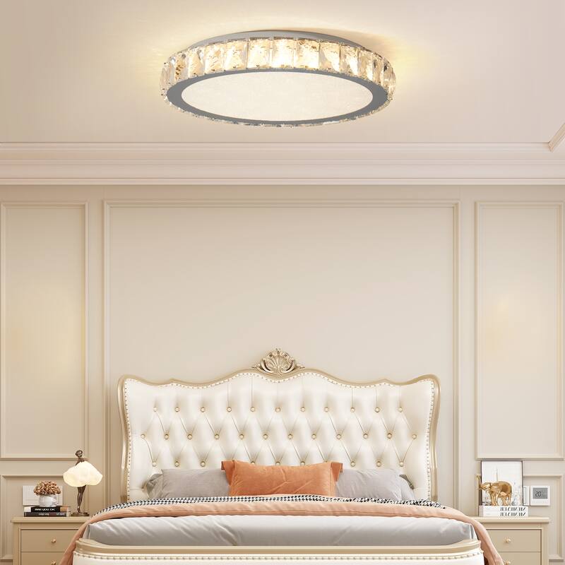 20-in Modern Chrome Crystal Flush Mount Dimmable LED Ceiling Light