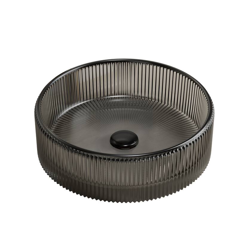 14" Bathroom Round Crystal Glass Sink without Faucet - Black