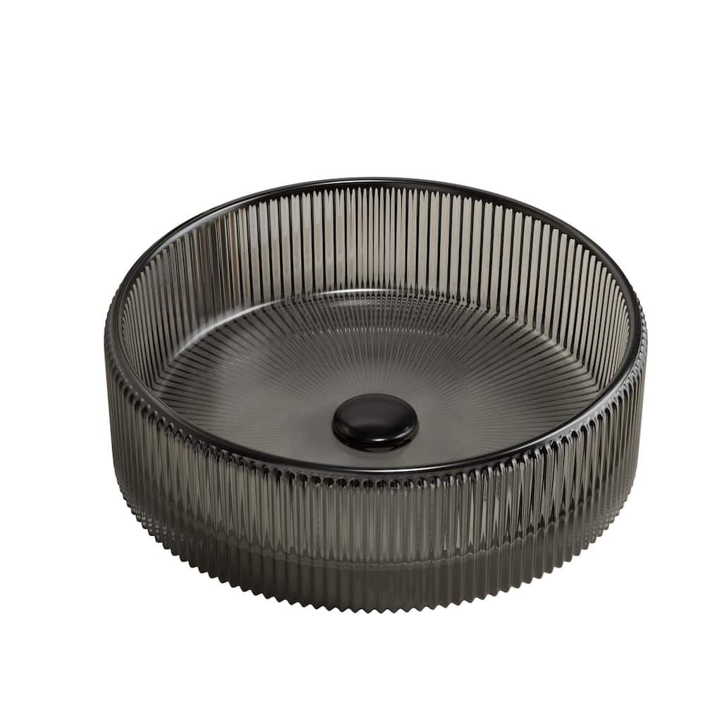 14" Bathroom Round Crystal Glass Sink without Faucet